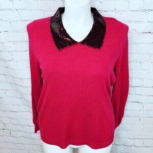 NWT MERCER STREET STUDIO BLACK SEQUIN COLLAR RED SWEATER!!